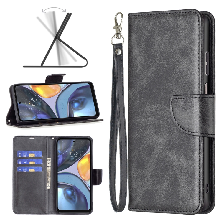 

For Motorola Moto G22 Lambskin Texture Pure Color Leather Phone Case(Black)