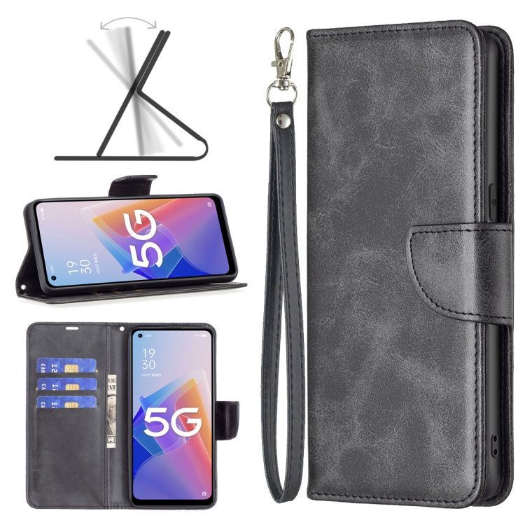 

For OPPO A96 5G Lambskin Texture Pure Color Leather Phone Case(Black)