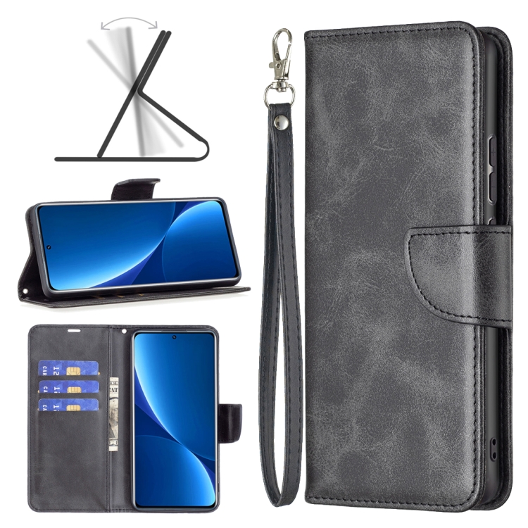 

For Xiaomi 12 Pro Lambskin Texture Pure Color Leather Phone Case(Black)