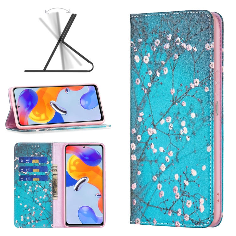 

For Xiaomi Redmi Note 11 Pro International Colored Drawing Invisible Magnetic Leather Phone Case(Plum Blossom)