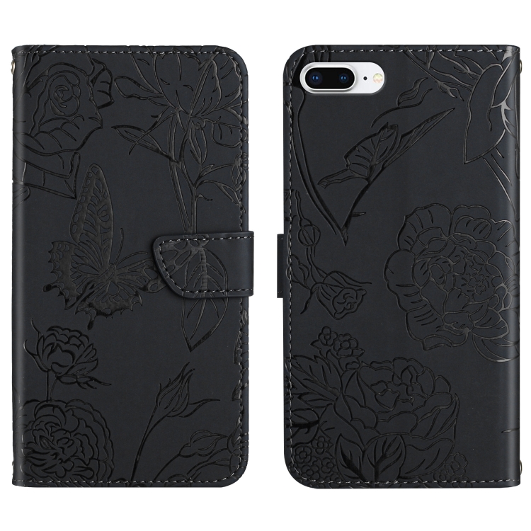 

Skin Feel Butterfly Peony Embossed Leather Phone Case For iPhone 8 Plus / 7 Plus(Black)