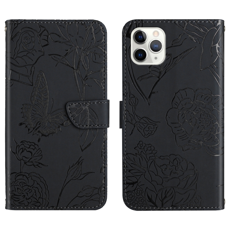 

Skin Feel Butterfly Peony Embossed Leather Phone Case For iPhone 11 Pro(Black)