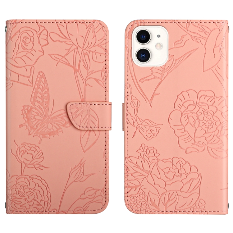 

Skin Feel Butterfly Peony Embossed Leather Phone Case For iPhone 12(Pink)