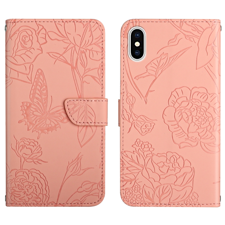 

Skin Feel Butterfly Peony Embossed Leather Phone Case For iPhone XS / X(Pink)