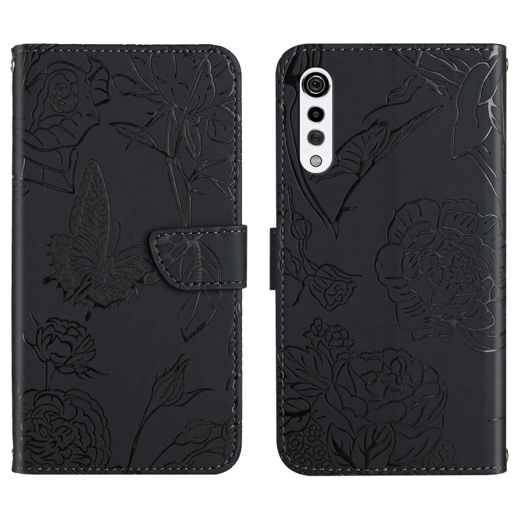 

For LG Velvet 2 Pro Skin Feel Butterfly Peony Embossed Leather Phone Case(Black)