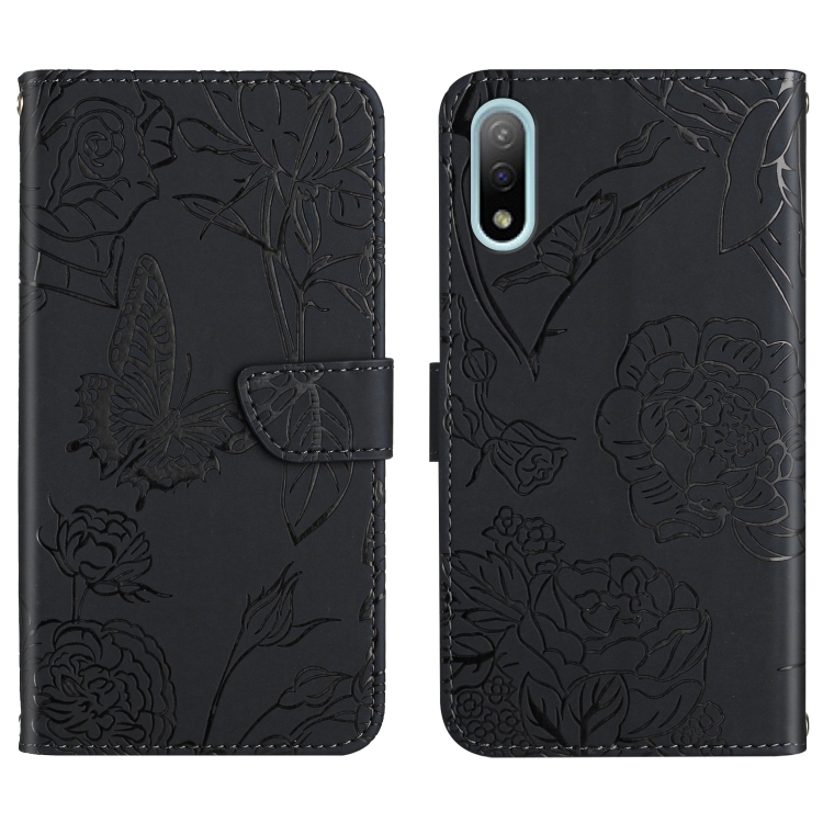

For Sony Xperia ACE II Skin Feel Butterfly Peony Embossed Leather Phone Case(Black)