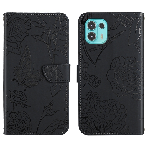 

For Motorola Edge 20 Lite Skin Feel Butterfly Peony Embossed Leather Phone Case(Black)