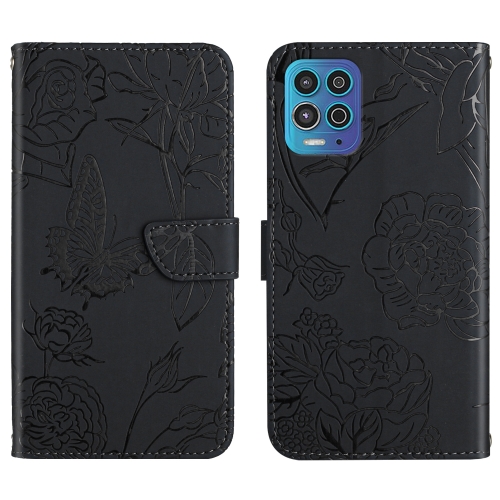 

For Motorola Edge S Skin Feel Butterfly Peony Embossed Leather Phone Case(Black)