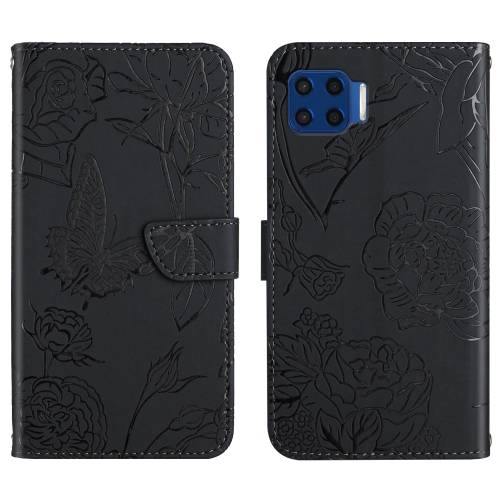 

For Motorola Moto G 5G Plus Skin Feel Butterfly Peony Embossed Leather Phone Case(Black)