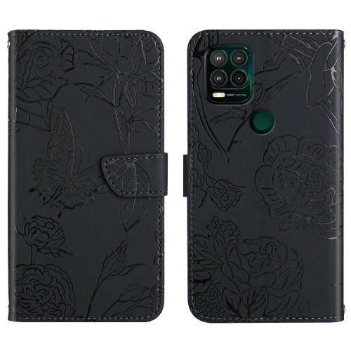 

For Motorola Moto G Stylus 5G Skin Feel Butterfly Peony Embossed Leather Phone Case(Black)