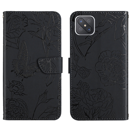 

For OPPO Reno4 Z 5G Skin Feel Butterfly Peony Embossed Leather Phone Case(Black)