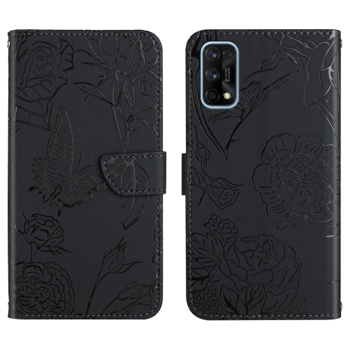 

For OPPO Realme 7 Pro Skin Feel Butterfly Peony Embossed Leather Phone Case(Black)