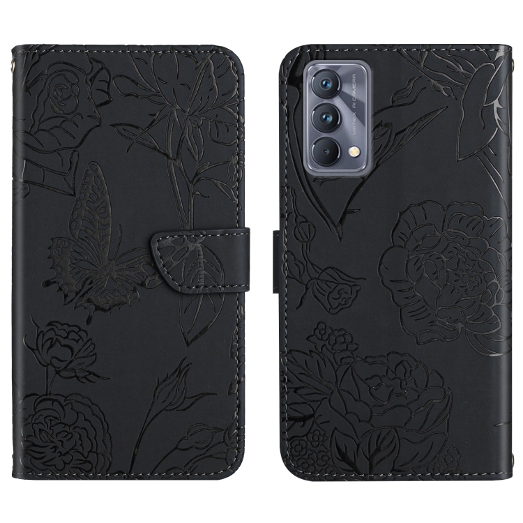 

For OPPO Realme GT Master Skin Feel Butterfly Peony Embossed Leather Phone Case(Black)