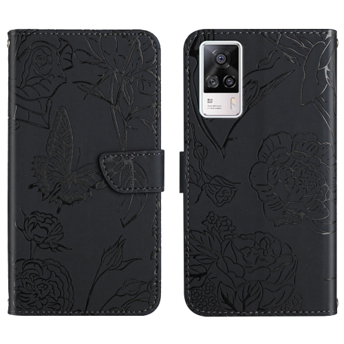 

For vivo S9e Skin Feel Butterfly Peony Embossed Leather Phone Case(Black)