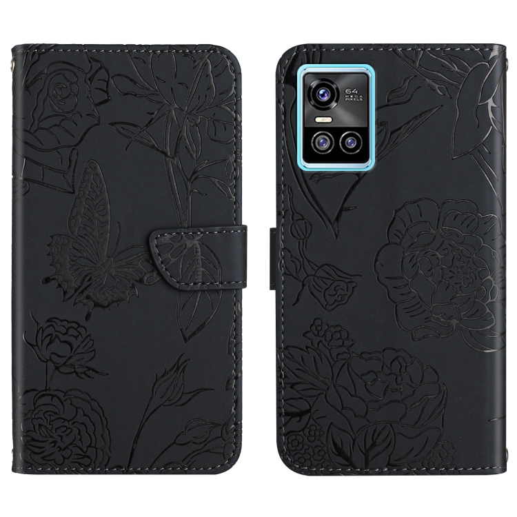 

For vivo S10 / S10 Pro Skin Feel Butterfly Peony Embossed Leather Phone Case(Black)