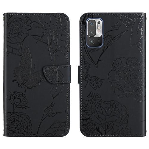 

For Xiaomi Redmi Note 10 5G Skin Feel Butterfly Peony Embossed Leather Phone Case(Black)