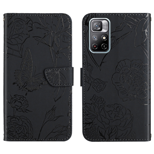 

For Xiaomi Redmi Note 11S Skin Feel Butterfly Peony Embossed Leather Phone Case(Black)