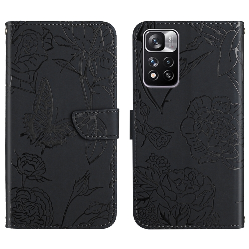 

For Xiaomi Redmi Note 11 Pro Foreign Version Skin Feel Butterfly Peony Embossed Leather Phone Case(Black)