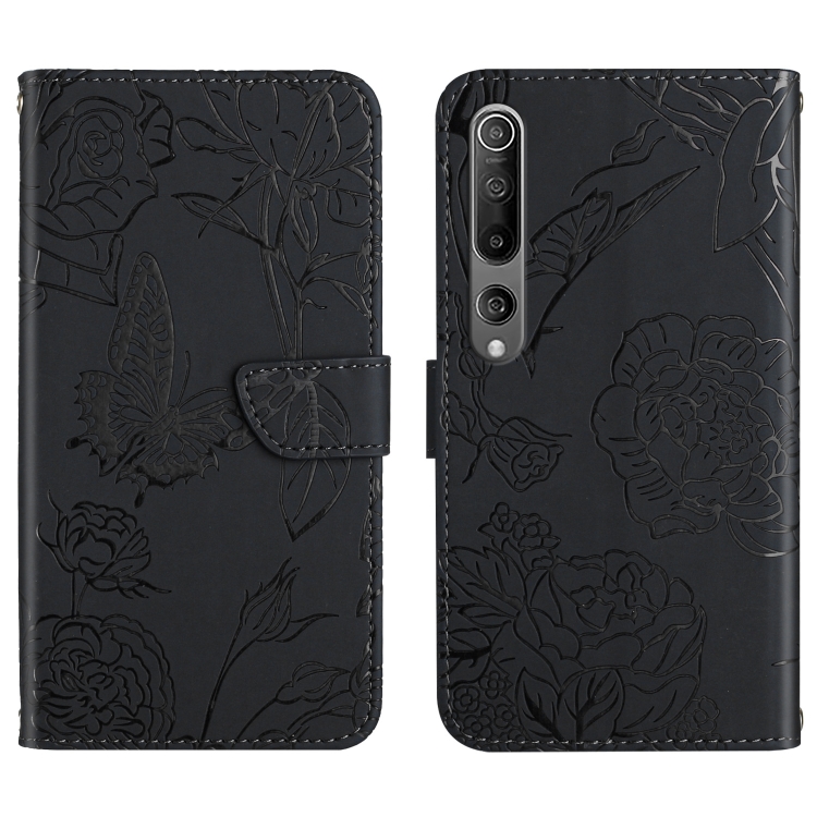 

For Xiaomi Mi 10 / 10 Pro 5G Skin Feel Butterfly Peony Embossed Leather Phone Case(Black)