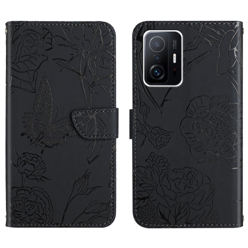

For Xiaomi Mi 11T / 11T Pro Skin Feel Butterfly Peony Embossed Leather Phone Case(Black)