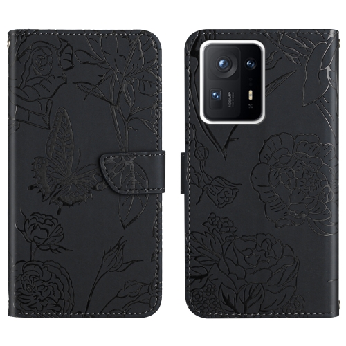 

For Xiaomi Mi Mix 4 Skin Feel Butterfly Peony Embossed Leather Phone Case(Black)