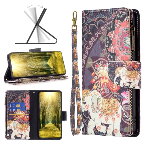 

For OPPO Realme GT Neo3 Colored Drawing Pattern Zipper Leather Phone Case(Flower Elephants)