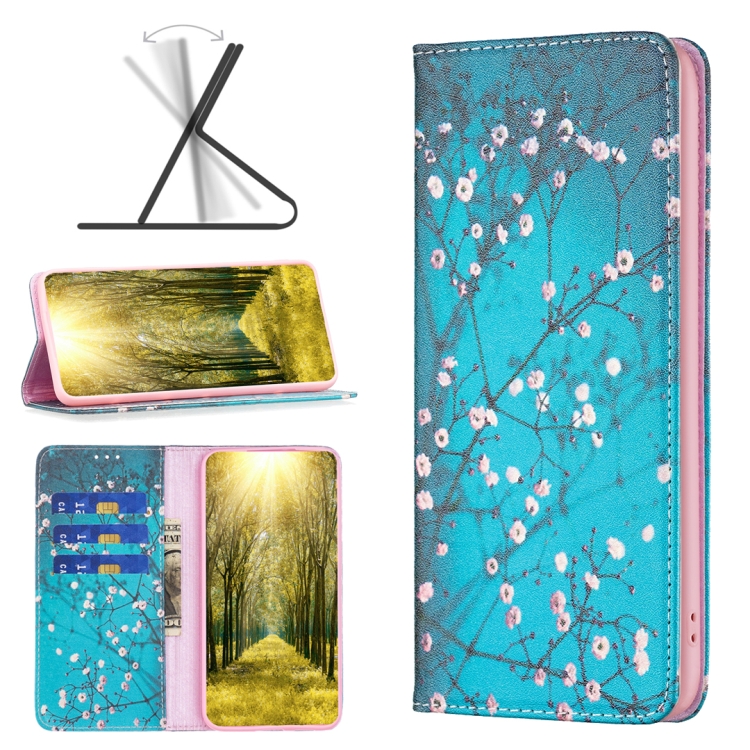 

For Xiaomi Redmi 10C Colored Drawing Invisible Magnetic Leather Phone Case(Plum Blossom)