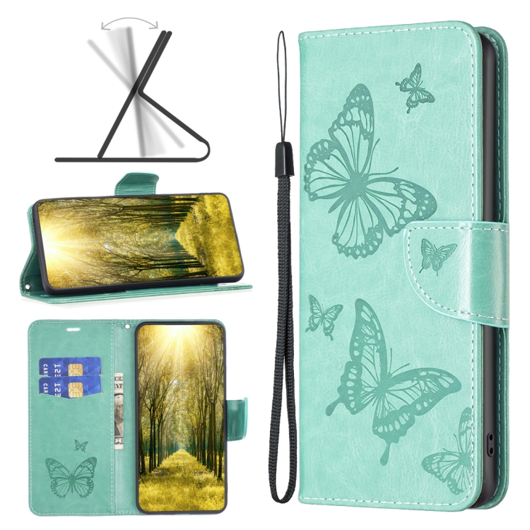 

For Xiaomi Redmi 10 5G / Note 11E Two Butterflies Embossing Leather Phone Case(Green)