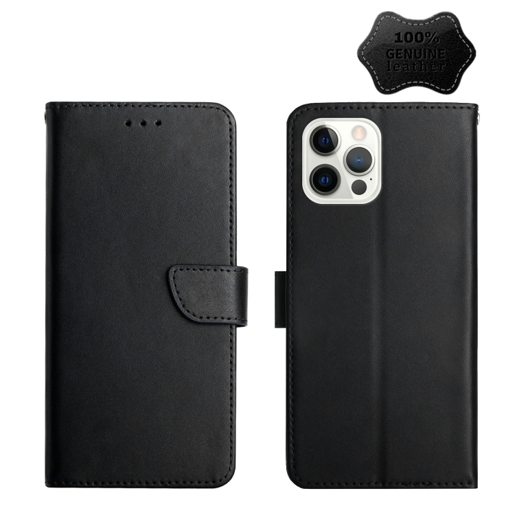 

Genuine Leather Fingerprint-proof Horizontal Flip Phone Case For iPhone 12 Pro(Black)