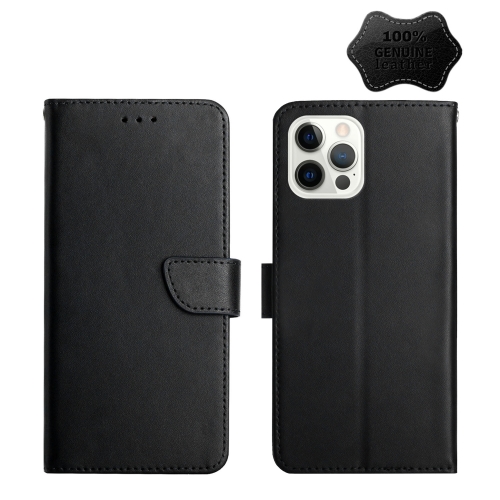 

Genuine Leather Fingerprint-proof Horizontal Flip Phone Case For iPhone 12 Pro Max(Black)
