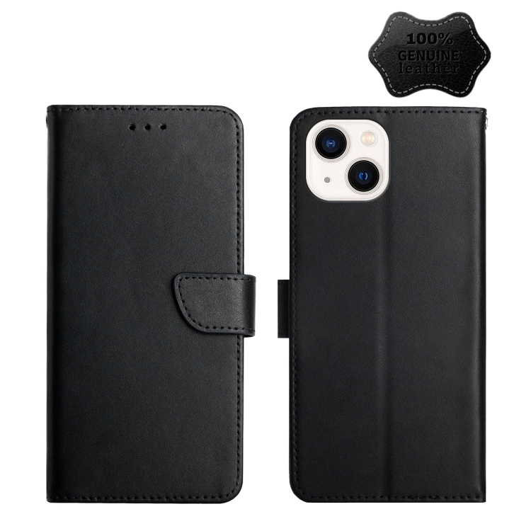 

Genuine Leather Fingerprint-proof Horizontal Flip Phone Case For iPhone 13 mini(Black)