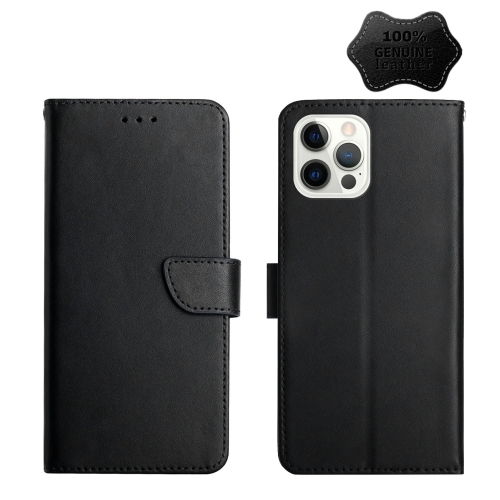 

Genuine Leather Fingerprint-proof Horizontal Flip Phone Case For iPhone 13 Pro(Black)