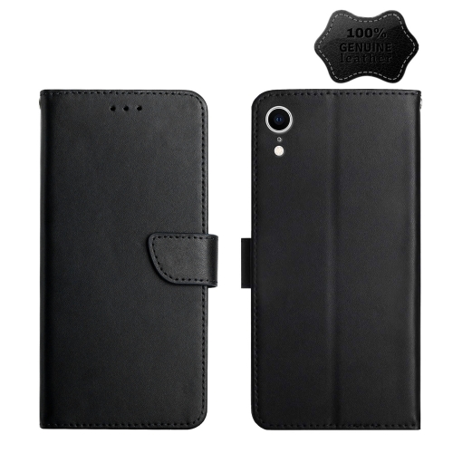 

For iPhone XR Genuine Leather Fingerprint-proof Horizontal Flip Phone Case(Black)