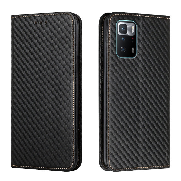 

For Xiaomi Redmi Note 10 Pro 5G Carbon Fiber Texture Flip Holder Leather Phone Case(Black)