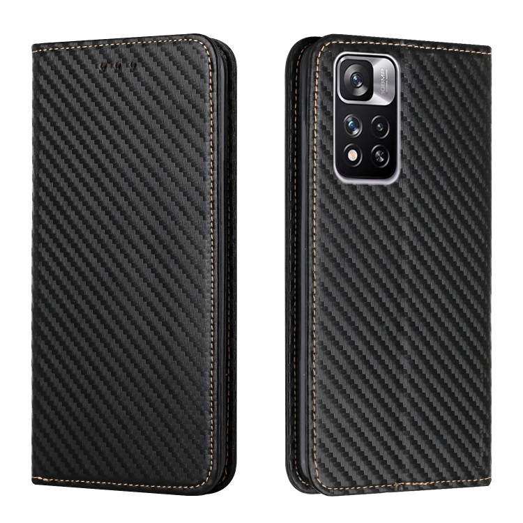 

For Xiaomi Redmi Note 11 Pro 5G CN Version Carbon Fiber Texture Flip Holder Leather Phone Case(Black)