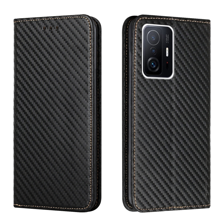 

For Xiaomi Mi 11T Carbon Fiber Texture Flip Holder Leather Phone Case(Black)