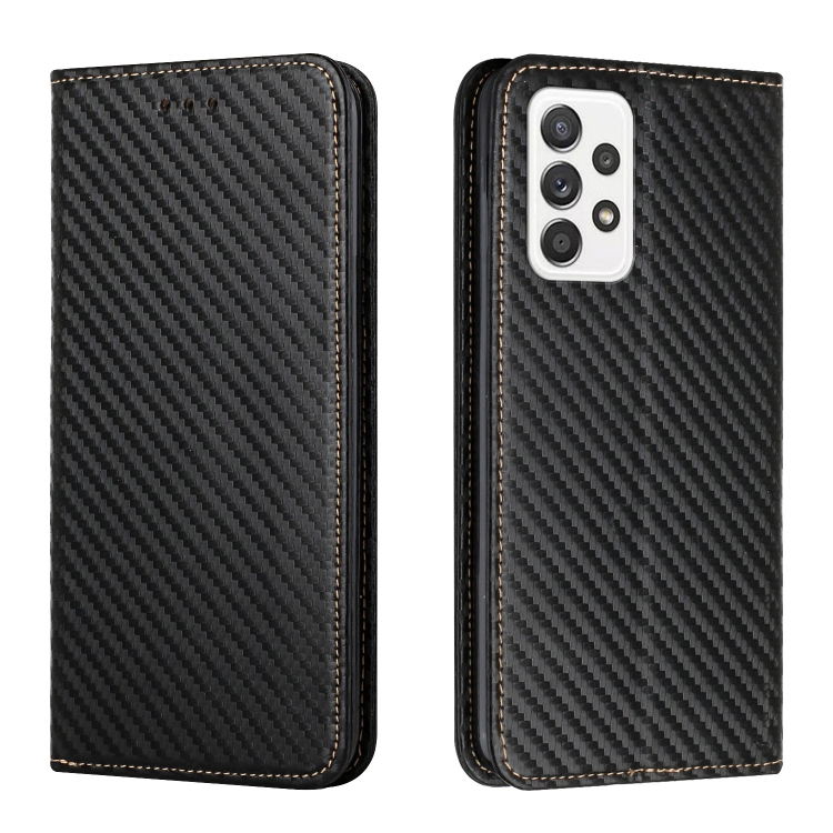

For Samsung Galaxy A53 Carbon Fiber Texture Flip Holder Leather Phone Case(Black)