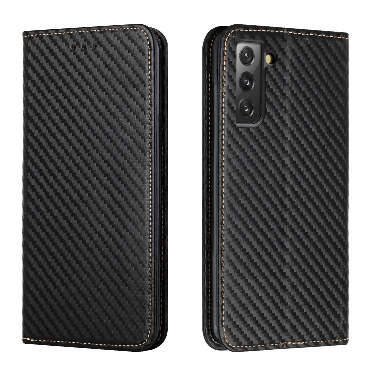 

For Samsung Galaxy S22+ 5G Carbon Fiber Texture Flip Holder Leather Phone Case(Black)