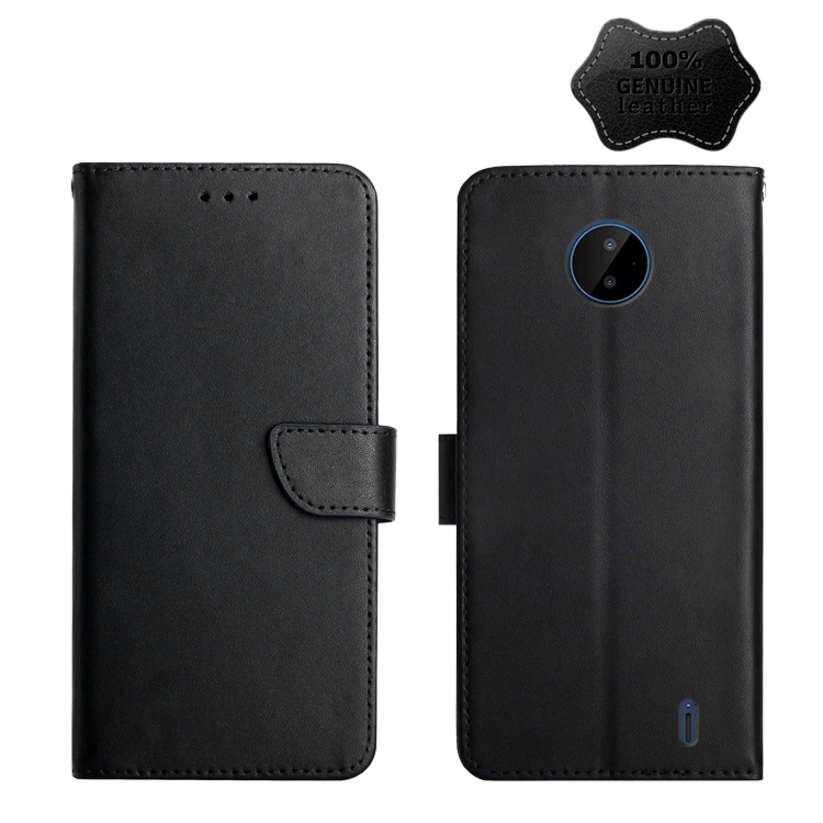

For Nokia C10 / C20 Genuine Leather Fingerprint-proof Horizontal Flip Phone Case(Black)