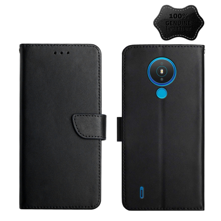 

For Nokia 1.4 Genuine Leather Fingerprint-proof Horizontal Flip Phone Case(Black)