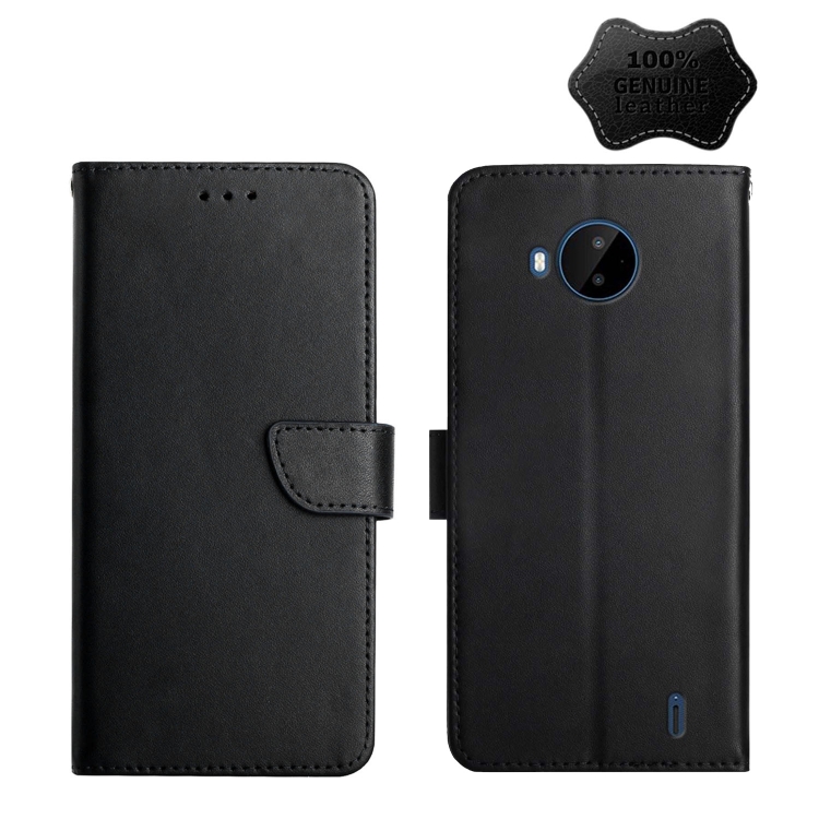 

For Nokia C20 Plus Genuine Leather Fingerprint-proof Horizontal Flip Phone Case(Black)