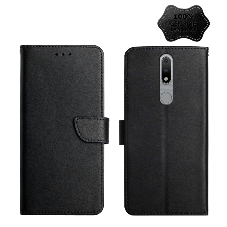 

For Nokia 2.4 Genuine Leather Fingerprint-proof Horizontal Flip Phone Case(Black)