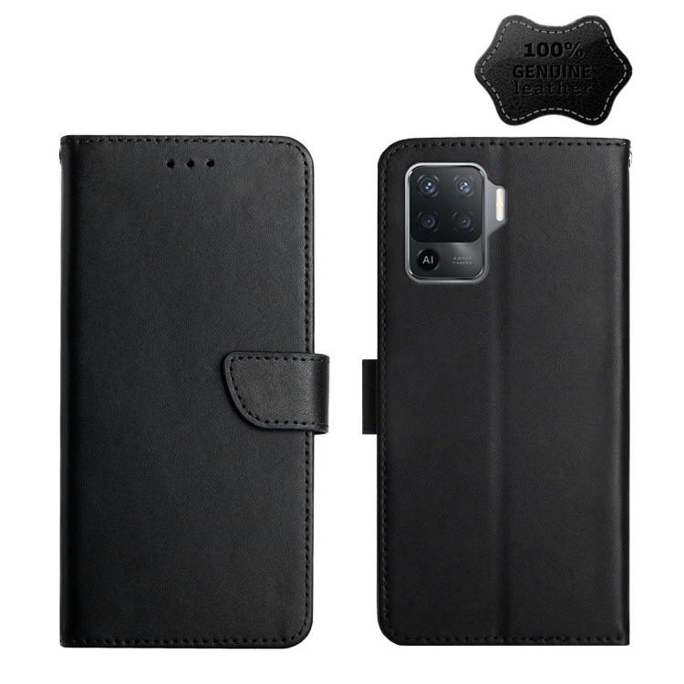 

For OPPO A94 Genuine Leather Fingerprint-proof Horizontal Flip Phone Case(Black)