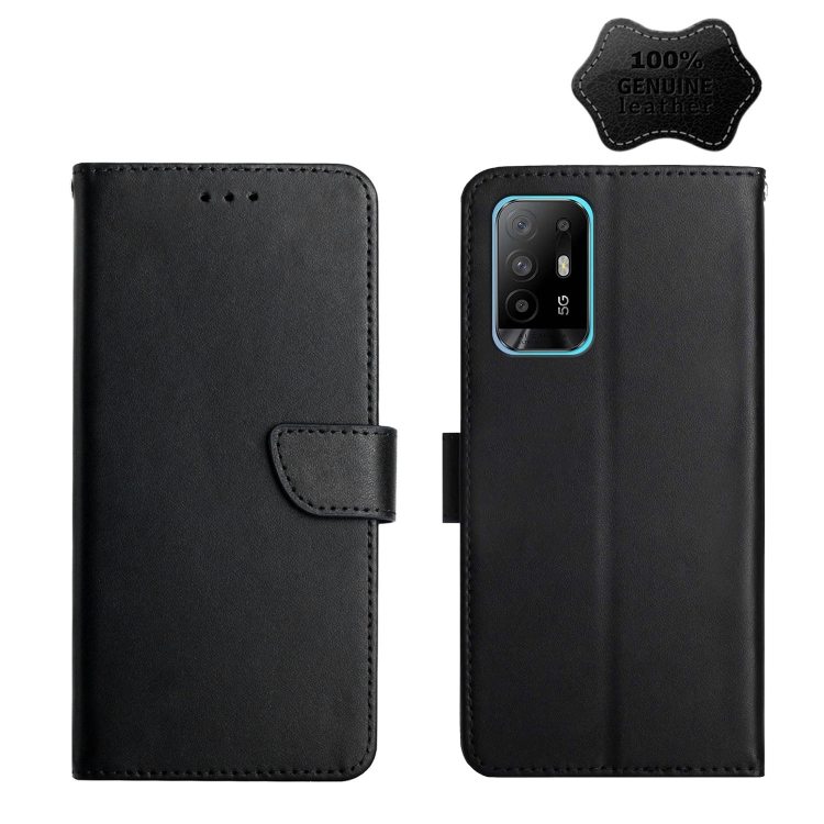 

For OPPO A94 5G Genuine Leather Fingerprint-proof Horizontal Flip Phone Case(Black)
