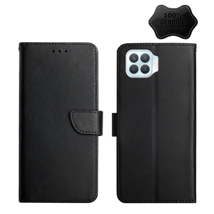 

For OPPO F17 Genuine Leather Fingerprint-proof Horizontal Flip Phone Case(Black)