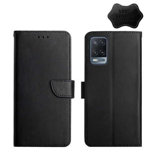 

For OPPO A54 Genuine Leather Fingerprint-proof Horizontal Flip Phone Case(Black)