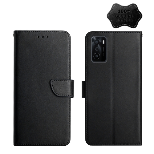 

For OPPO A55S Japan Version Genuine Leather Fingerprint-proof Horizontal Flip Phone Case(Black)