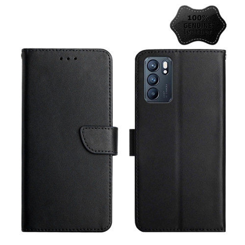 

For OPPO Reno6 5G Genuine Leather Fingerprint-proof Horizontal Flip Phone Case(Black)