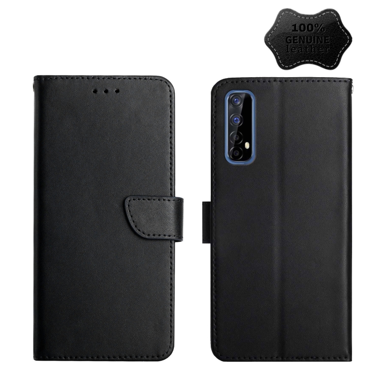 

For OPPO Realme 7 Genuine Leather Fingerprint-proof Horizontal Flip Phone Case(Black)