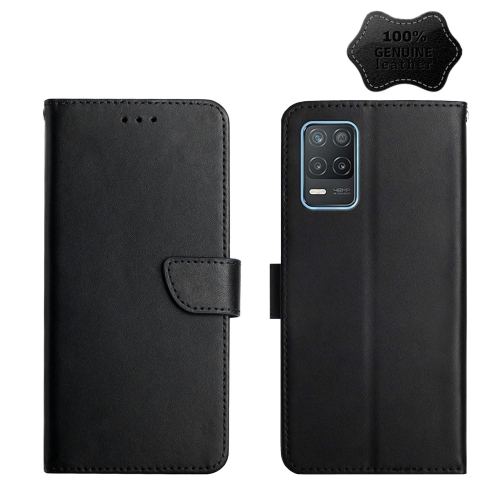 

For OPPO Realme 8 5G Genuine Leather Fingerprint-proof Horizontal Flip Phone Case(Black)